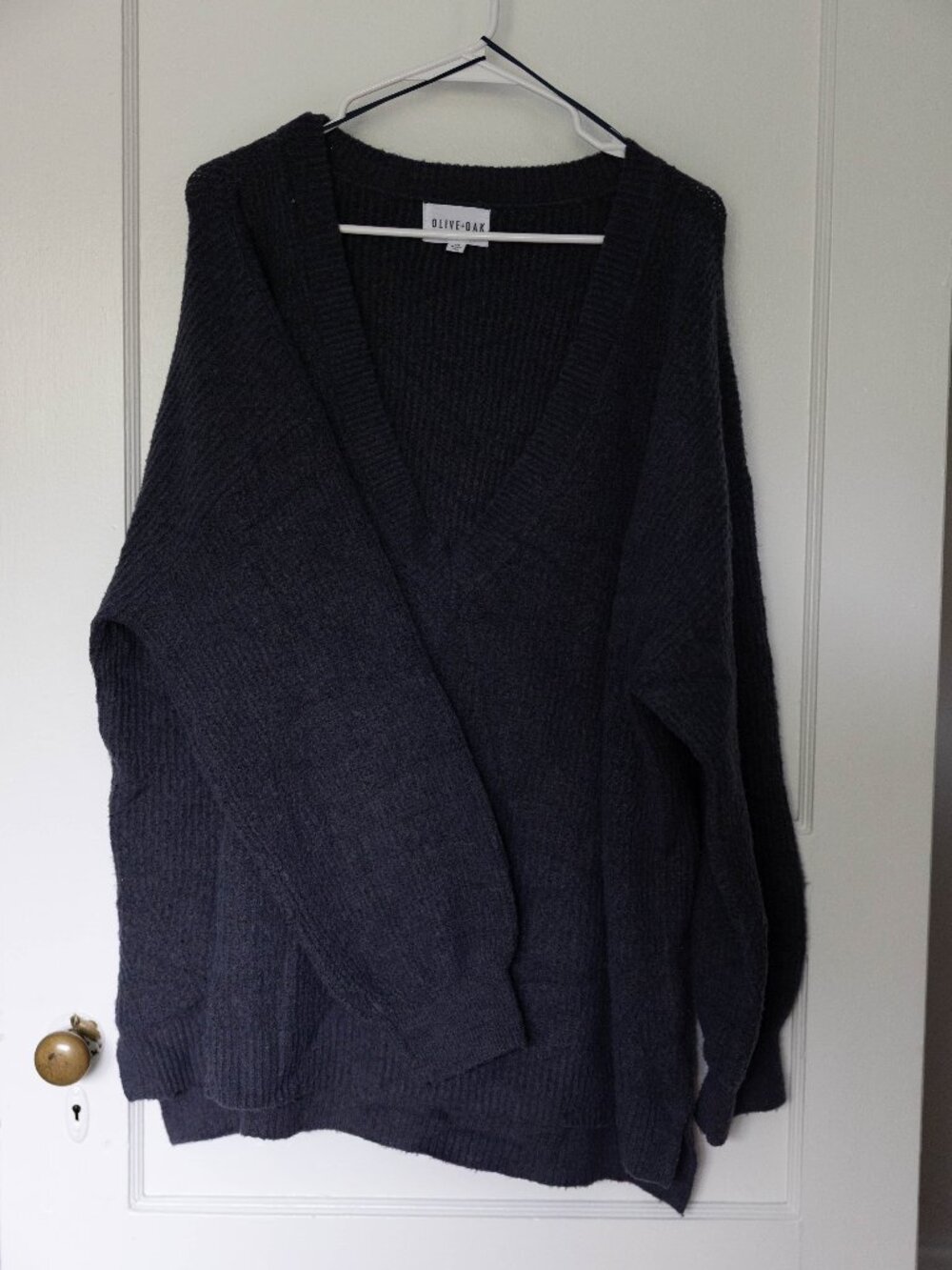 Olive + Oak Navy Boucle V-Neck Balloon Sleeve Sweater 3X